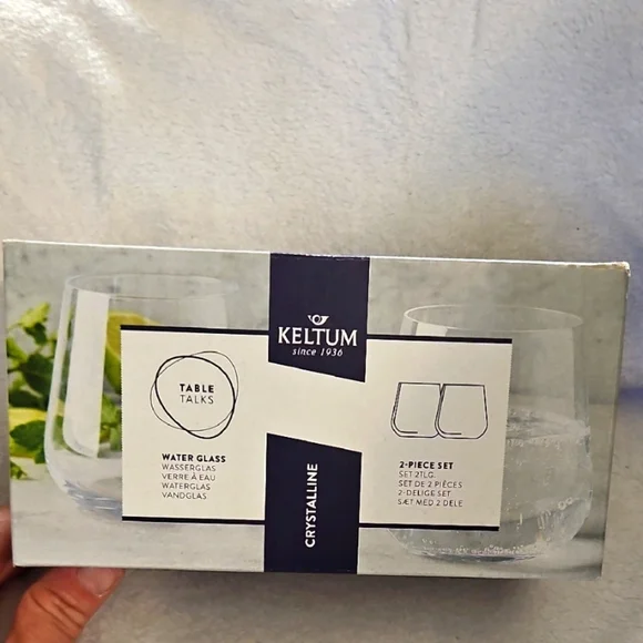 Keltum Table Talks Water Crystalline Glass 2-Piece Set Lead Free Dishwasher Safe - Picture 1 of 15
